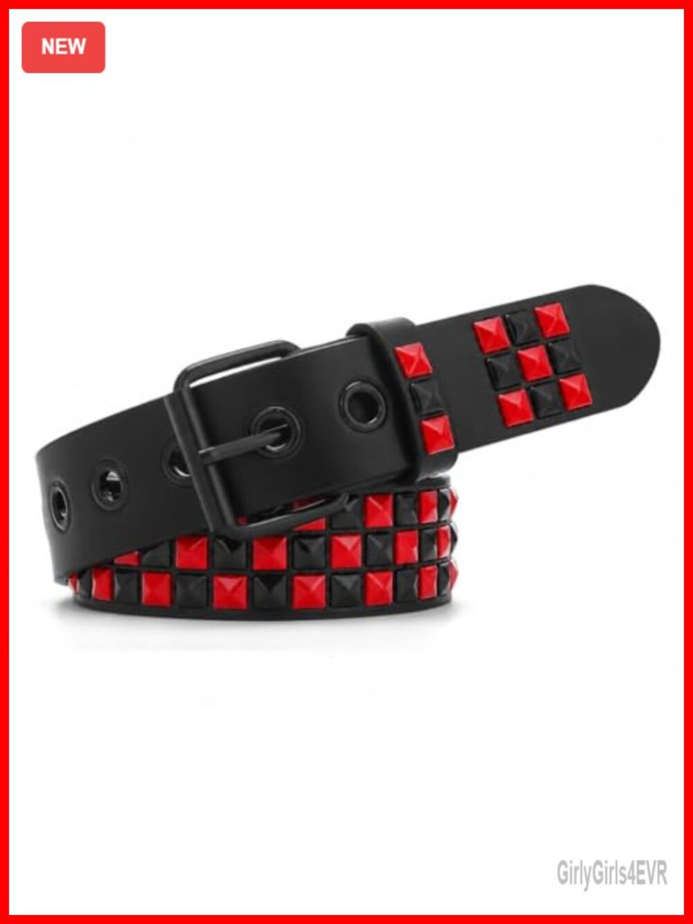 Punk Rock Studded Belt Faux Leather Metal Rivet Pyramid Three Row